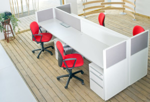 office desks and red chairs cubicle set